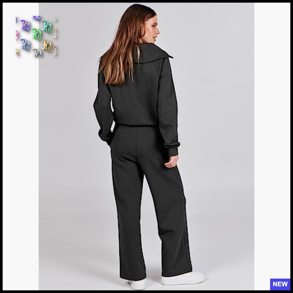 Oversized Sweatsuit Set Wide Leg Pants Lounge Travel Leisure Active Wear - Picture 4 of 7